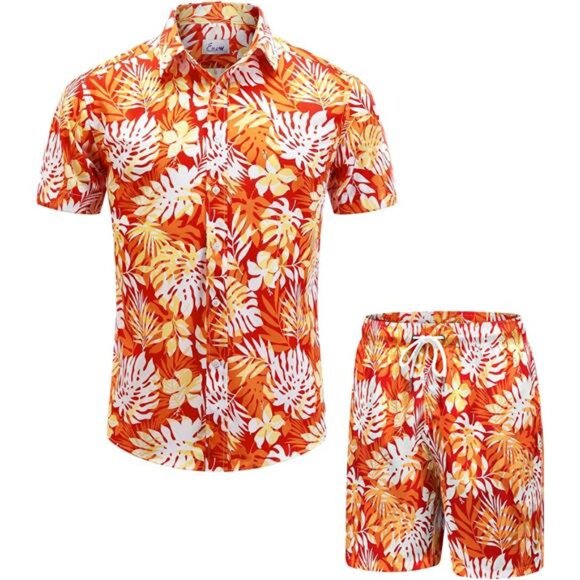 Men's Hawaiian Shirts and Shorts Set 2 Pieces Button DownBeach Outfits